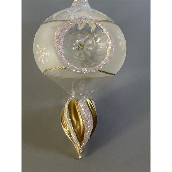 Vintage Christmas Ornament Indent Clear & Frosted Glass Finial Style Glitter - Picture 11 of 11